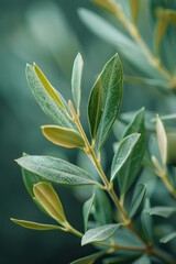 Poster - A close-up of the tip of an olive branch, showing new growth and fresh leaves,