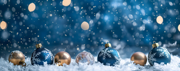 Wall Mural - Enchanting Christmas Baubles on a Wintry Blue Background