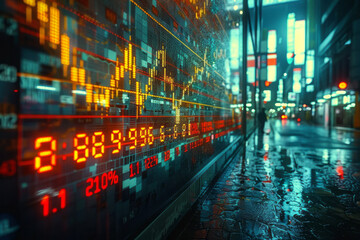 Poster - A financial chart with candlestick patterns that move upward, symbolizing increased stock prices or revenue,