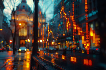 Poster - A financial chart with candlestick patterns that move upward, symbolizing increased stock prices or revenue,