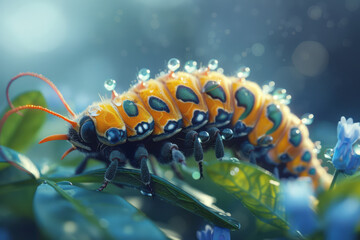 Poster - An animation of a caterpillar transforming into a butterfly, symbolizing business transformation and growth,