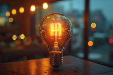 Aufkleber - An animation of a light bulb turning on over a conference table, representing brainstorming sessions,