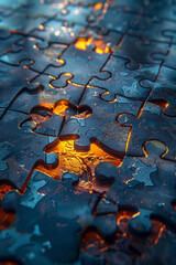 Leinwandbilder - An animation of a puzzle coming together piece by piece, symbolizing the development of a comprehensive business strategy,
