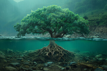 Leinwandbilder - An animation of a tree growing from the roots up, each branch representing a different aspect of a business strategy,