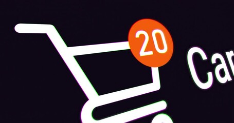 Add to shopping cart, online shopping trolley icon animation, web page interface, sales and shopaholic concept, footage