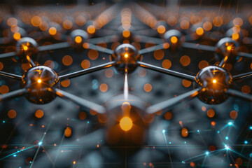 Poster - A visual of interconnected nodes and lines forming a network, representing the complexity and connectivity of a business strategy,