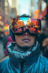 Poster - An augmented reality (AR) headset overlaying digital information onto the real world,