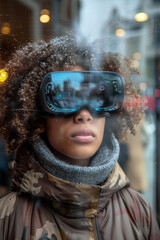 Poster - An augmented reality (AR) headset overlaying digital information onto the real world,