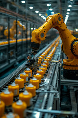 Poster - An animation of a robotic arm assembling products on a high-tech manufacturing line,