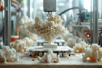 Poster - A sequence showing a 3D printer in action, creating a complex object layer by layer,