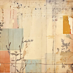 Wall Mural - Romantic vintage style floral aged paper background. Delicate flowers on weathered grungy texture.