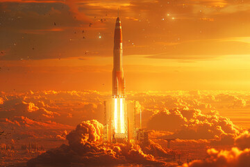 Poster - An animation of a space exploration mission, with a rocket launching and a rover exploring Mars,