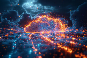 Poster - an animation of data packets traveling through a network to a cloud server, with a clear pathway,