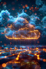 A visual of a cloud icon with data streams flowing into it from various devices, symbolizing cloud storage,