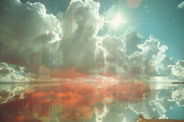 Poster - A visual of different cloud service models (IaaS, PaaS, SaaS) represented by layered clouds,