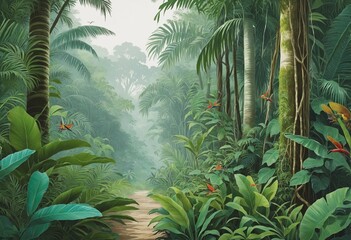 Canvas Print - Rainforest landscape, illustration wall paper