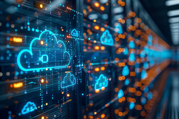 Poster - A network topology diagram showing interconnected devices and cloud services,