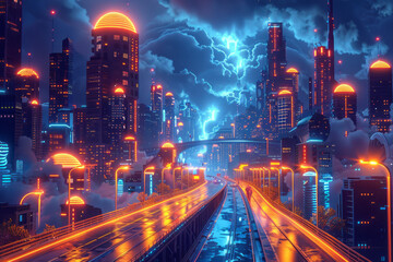 Poster - An illustration of a smart city infrastructure with IoT devices connected via cloud networks,