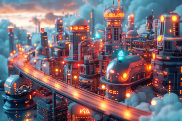 Poster - An illustration of a smart city infrastructure with IoT devices connected via cloud networks,