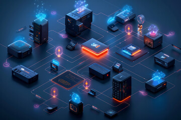Poster - A detailed diagram of a serverless architecture, showing functions triggered by cloud events,