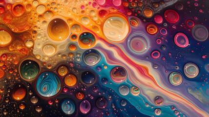 colorful oil droplets floating on water, creating intricate patterns.