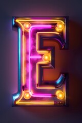 Wall Mural - A bright neon lit letter E on a wall, perfect for use in futuristic or technology-themed designs