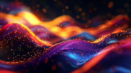 Poster - Digital image of colorful waves with flowing particles, representing energy and motion