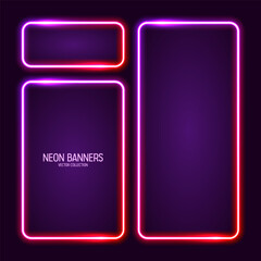Wall Mural - glowing neon banners, illuminated colorful square frames. shiny vibrant border, glow effect. purple 