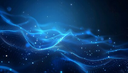 Poster - Abstract blue digital background with glowing dots waving, dark technology wallpaper for presentation or web design and mobile app
