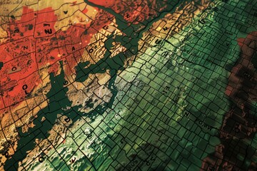 Poster - Detailed view of a world map with countries and features identified