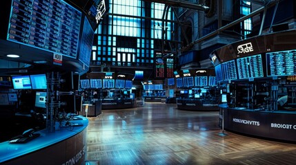 Poster - The room is filled with numerous monitors displaying various data and information.