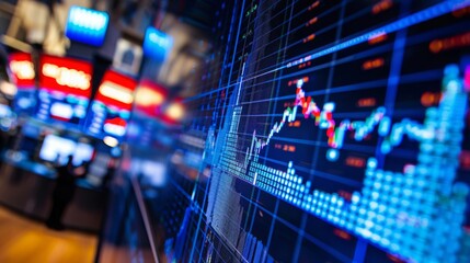 Poster - Detailed view of a stock market display showing various financial data, graphs, and numbers.