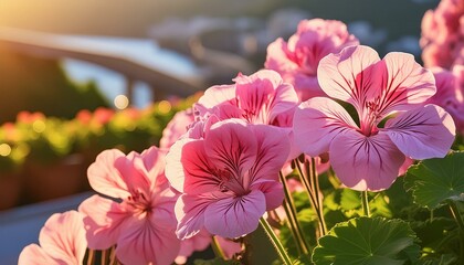 Wall Mural - Detailed view of pink geranium blossoms