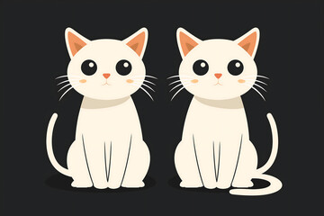 Cute illustration of two white cats sitting together on dark background adorable cartoon design playful feline art minimalistic style charming animal drawing kawaii pet graphic

