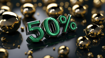 3d rendering of the green text 50% isolated on black background