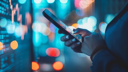 Poster - A persons hand holding a modern cell phone, fingers wrapped around the devices edges with the screen facing outwards.