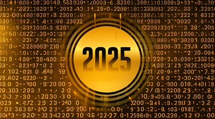 Aufkleber - 2025 golden number on binary code background animation