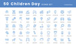 © Falcone - Children day icons collection such as, Bright colors, playful, fun, joyful, cartoon style, kids, happy faces, balloons, confetti, celebrations, cute, and more