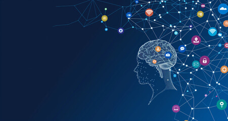 Wall Mural - AI Brain with Connected Network drives digital innovation through datadriven cyber connections