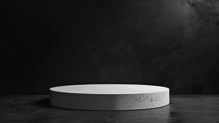 Aufkleber - A simple white round podium is centered against a dark, textured background under studio lights, casting subtle shadows.