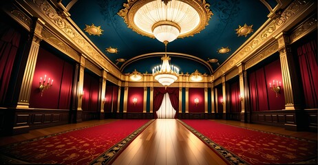 Wall Mural - Palace Ballroom Theatre Hall. Abandoned amphitheater auditorium room. Royal dance hall in noble mansion interior. Wallpaper background.