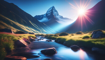 Wall Mural - sunset in the mountains