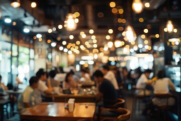 blurred interior of busy coffee shop or cafe people dining chefs and waiters working defocused background lifestyle photography