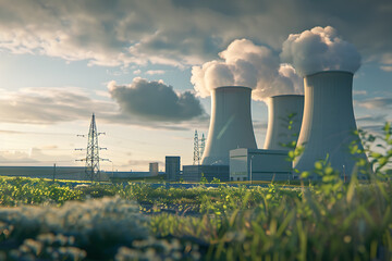 Wall Mural - 
A nuclear power plant, showcasing the structure, cooling towers, and surrounding landscape