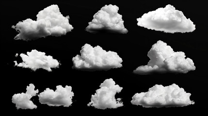 Wall Mural - set of white clouds on black background, for overlay and screen layer modes