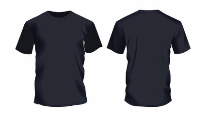 Stylish, untidy navy blue T-shirt mock-up. Front and back views isolated on white.