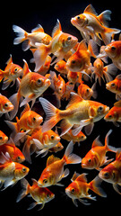 A bunch of Goldfish Swimming in a Black