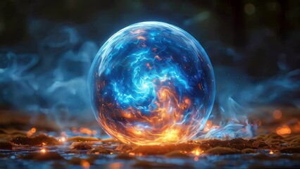 Poster - Glowing sphere with glowing lines and dots