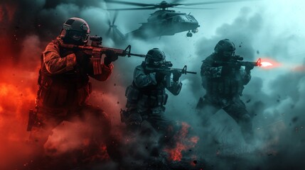 Wall Mural - Special police force SWAT tactical team in team action