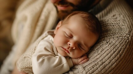 Wall Mural - Adorable Cute sleeping baby with dad